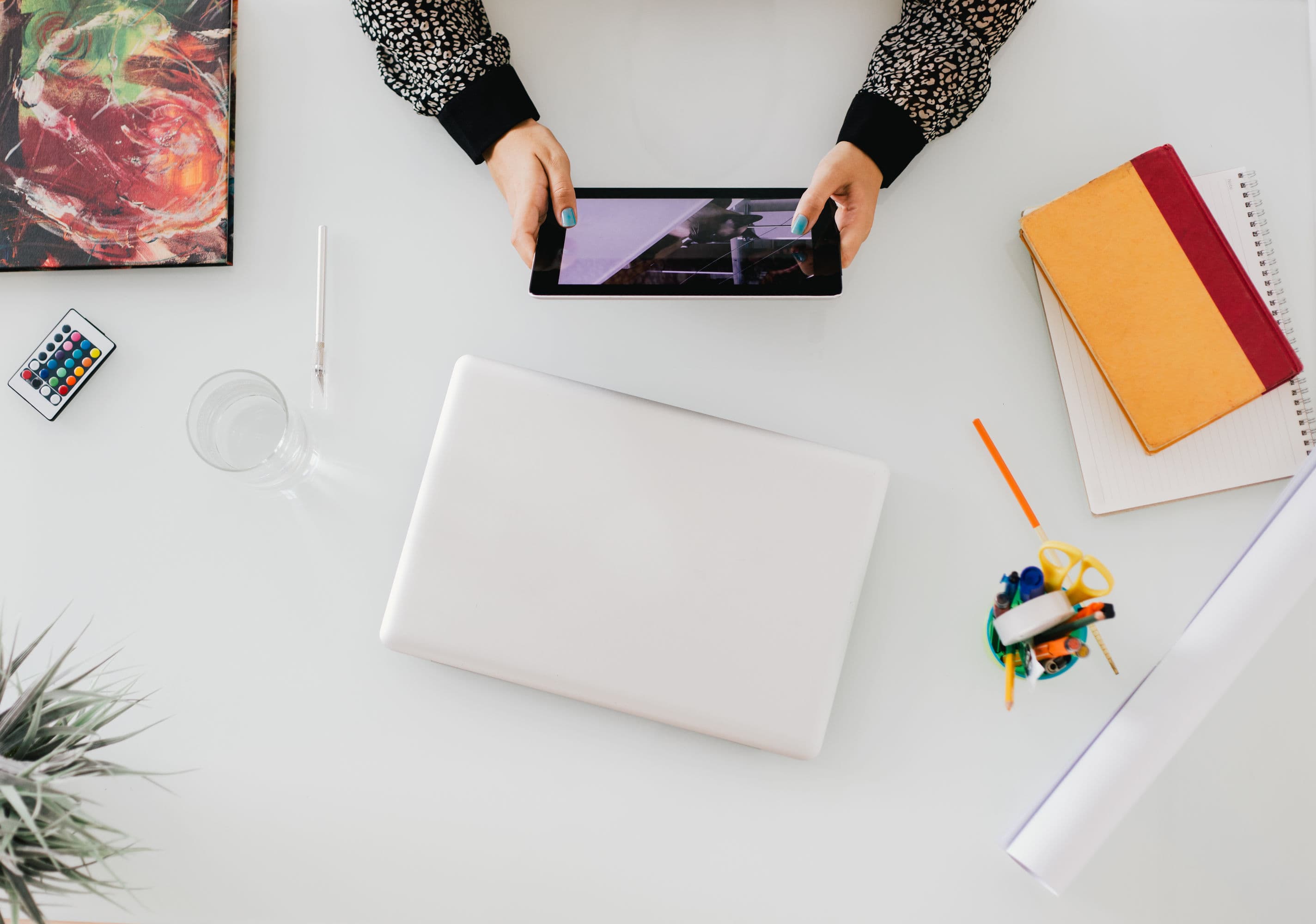 Work Hard - Woman Using Tablet On Her Work Desk