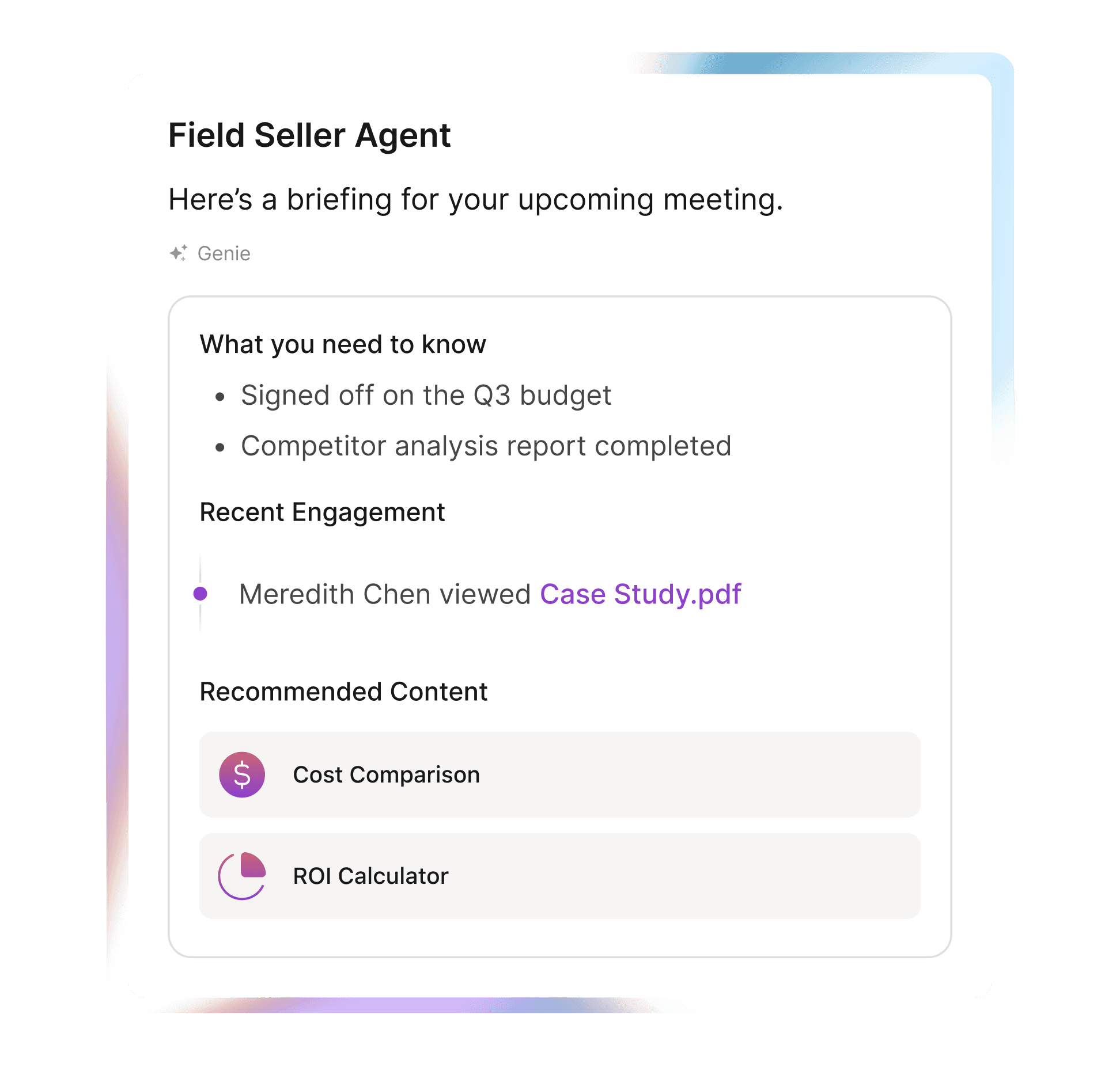 Field Seller Agent for Revenue execution