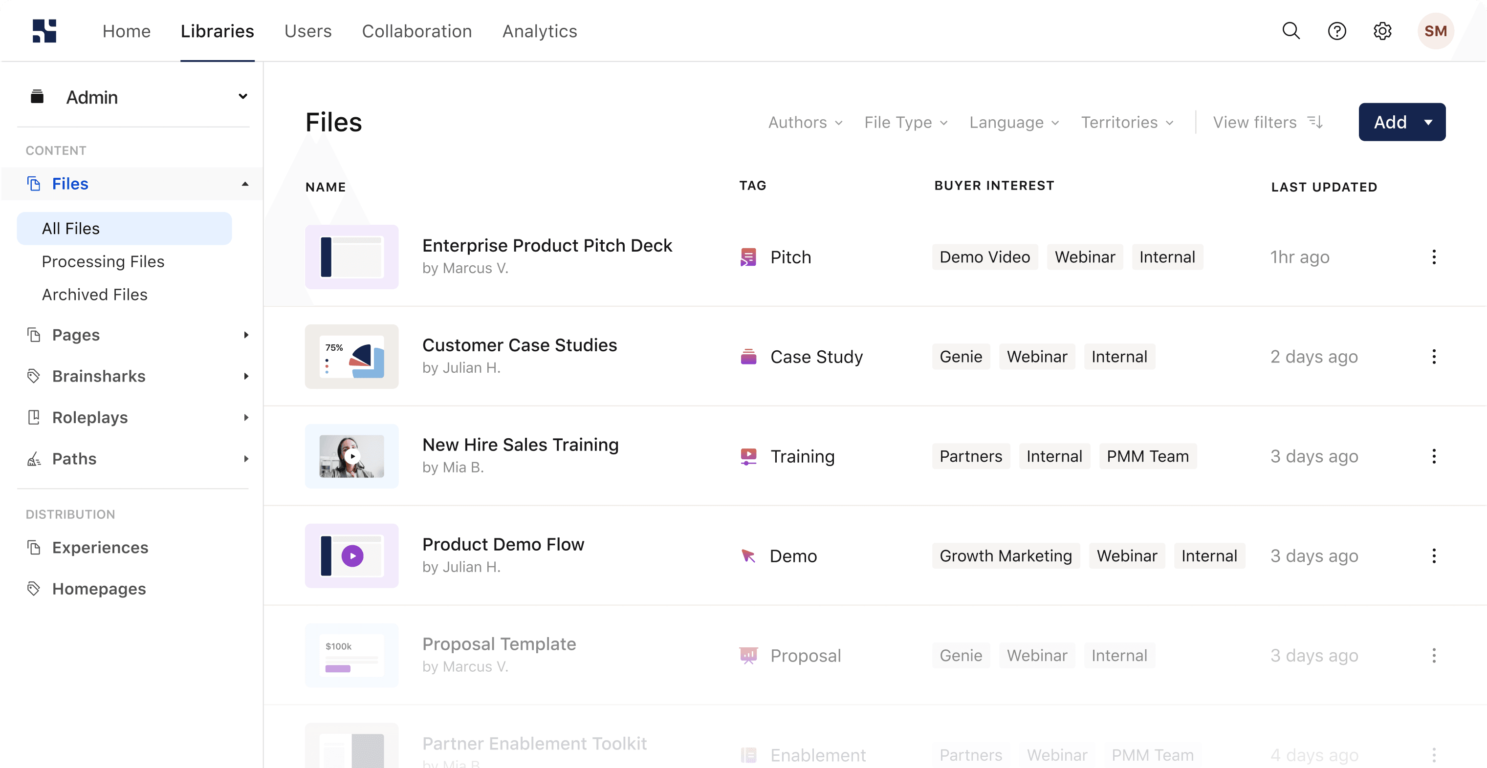 Library View in Showpad Admin App
