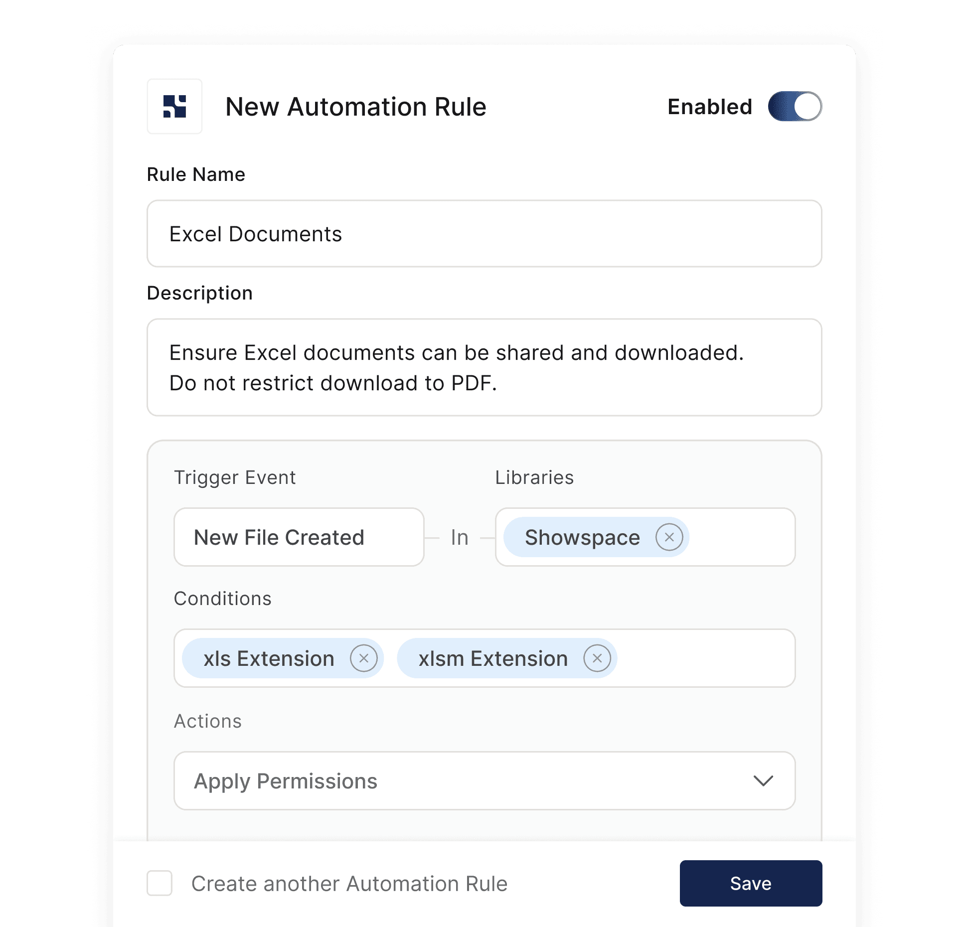 Setting up a new automation rule in admin app for rules-based syncing