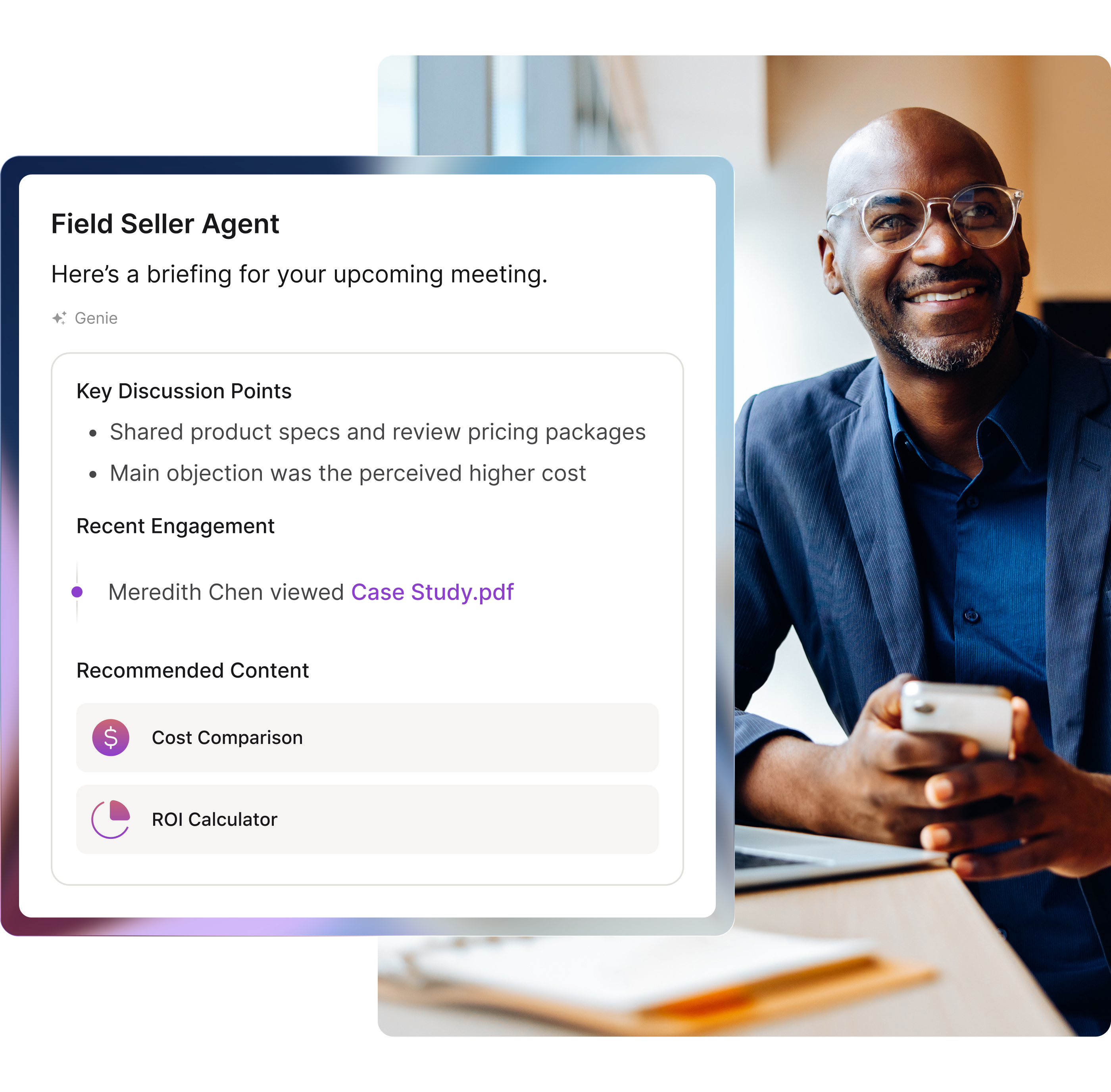 Showpad Field Seller Agent meeting brief alongside a seller